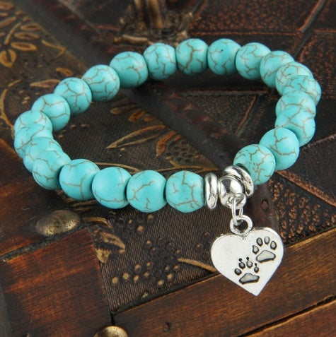 Adjustable Turquoise Beaded Bracelet With Pendant For Women