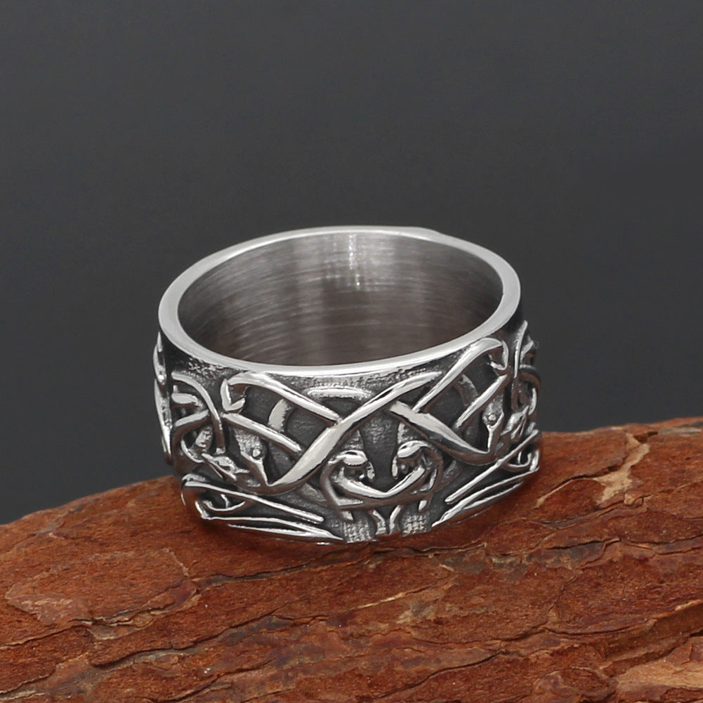 Womens Stainless Steel Ring Silver Color Wolf Totem Ring Celtic Knot Fashion Ring Retro Electroplating Ring for Women Size 9 10 11 12 and 13