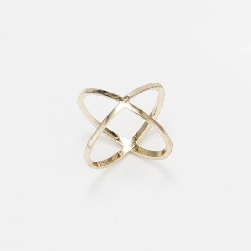 Electroplated Alloy Cross Ring Korean Crisscross Joint Fashion Ring Individual Packaging Trendy Statement Ring