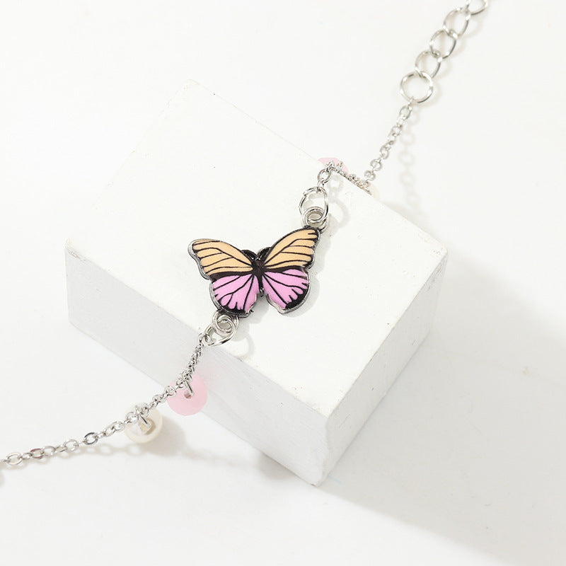 Butterfly Alloy Bracelet Bangle With Elegant Oil Drop Pendant Butterfly Charm Jewelry Gift For Women And Girls