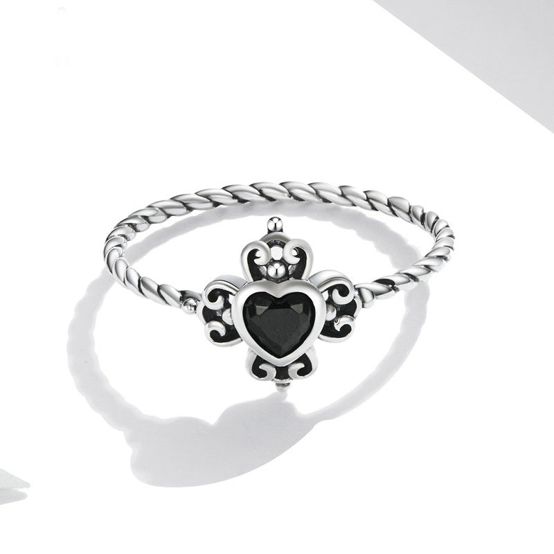 Womens 925 Sterling Silver Ring With Spades Heart Design Diamond Cut Gemstone Inlay Fashion Jewelry For Silver