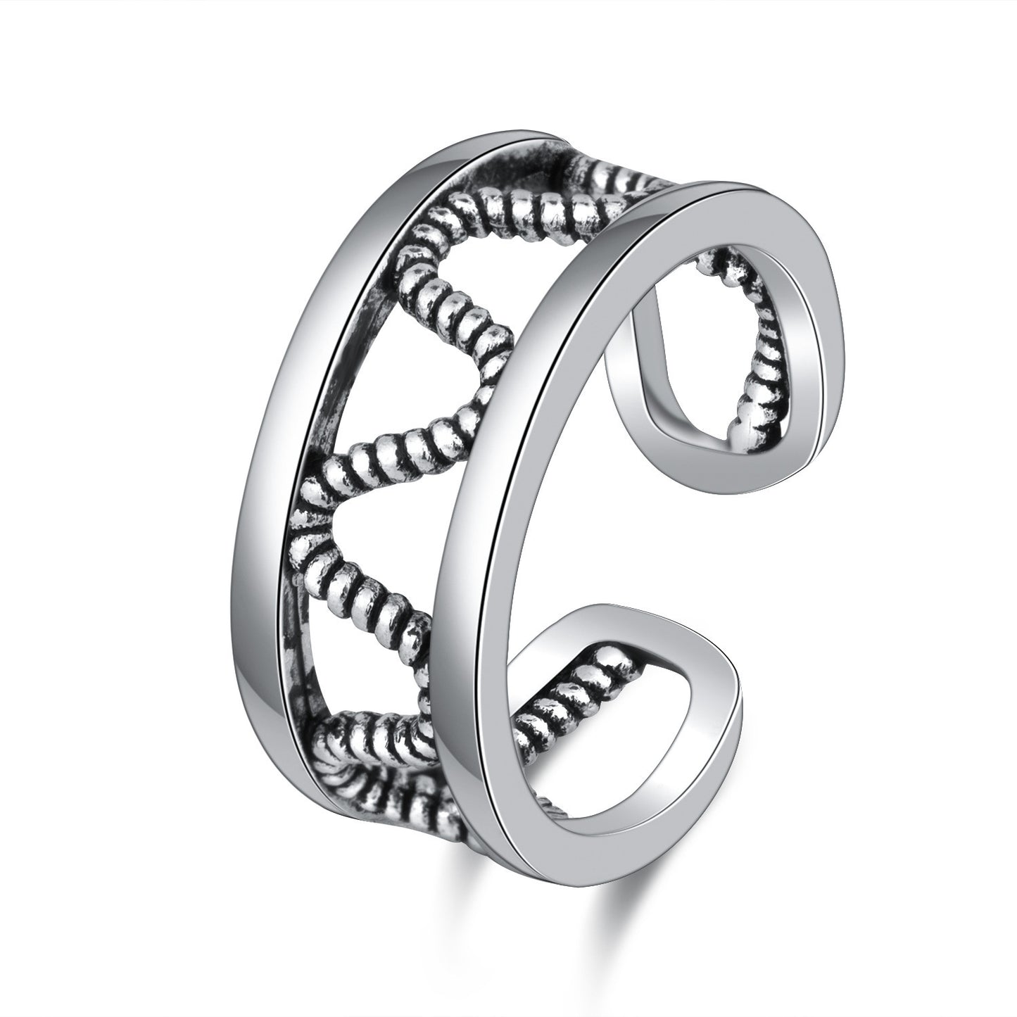 Womens Vintage Ring Double Layer Wave Adjustable Geometric Design Thai Silver Metal Gift Holiday Individually Packed