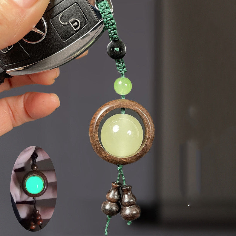 Wooden Couple Keychains With Running Ring Luminous Bead Vajra Bodhi Charms Laser Engraved Purple Sandalwood Rosewood Pear Wood Ebony