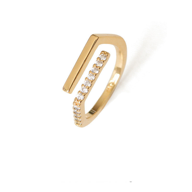 Geometric Zircon Brass Ring for Men and Women Elegant Modern Jewelry Inner Diameter Sixteen Point Eight Millimeter