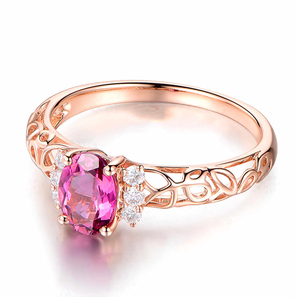 Rose Red Fancy Gems Hollow Ring Gold Plated Coppery Band With Inlaid Semi Precious Stones Geometric Euro Style