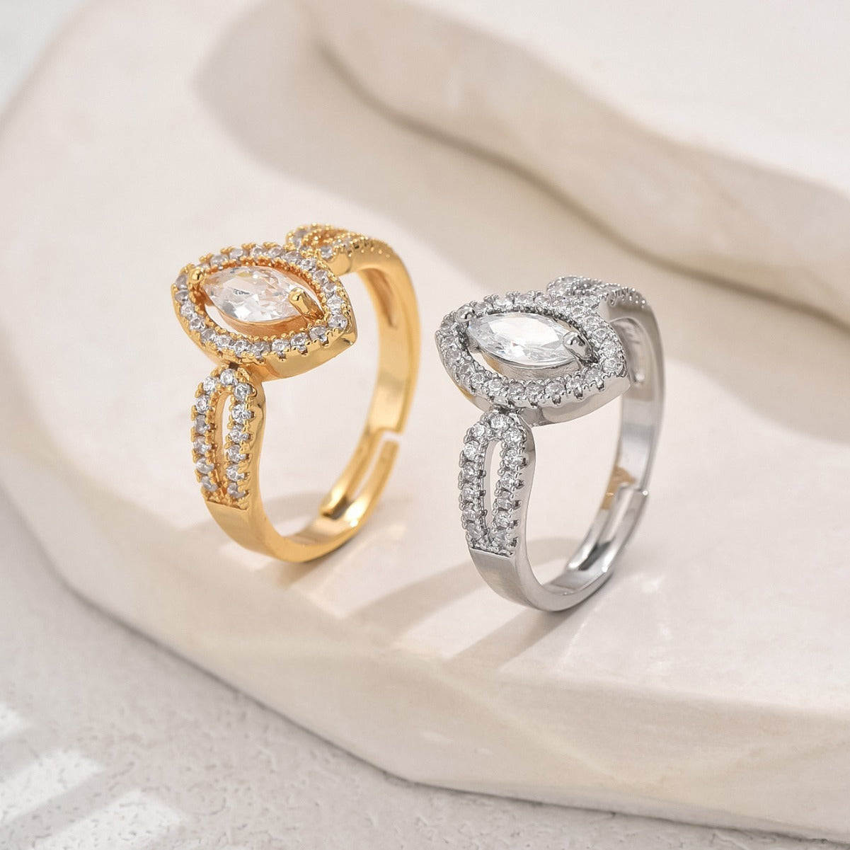 Womens Ring Water Drop Zircon Open Design Copper Plated Fashion Jewelry Elegant Statement Accessory Daily Wear