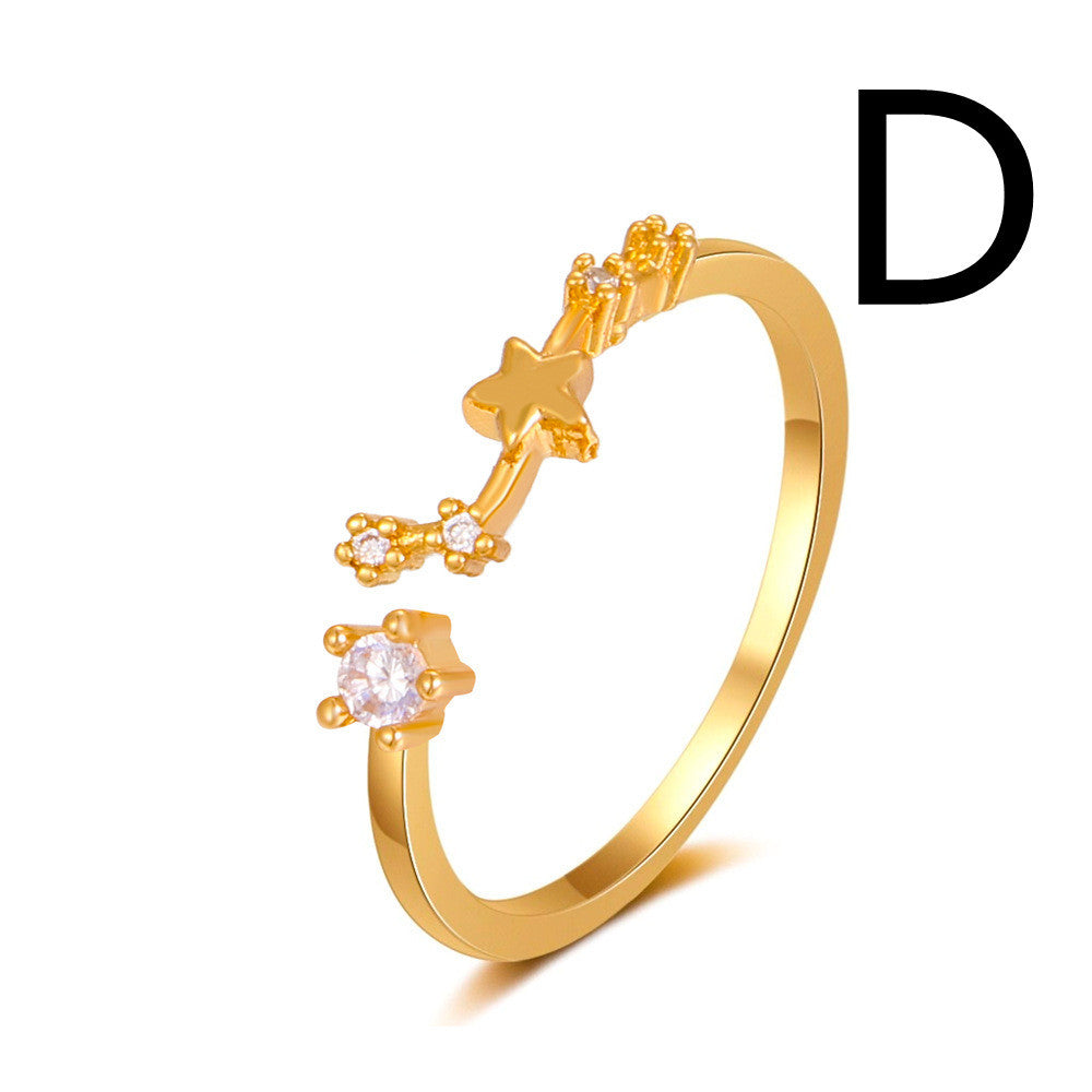 Celestial Gold Ring With Copper Inlay And Zircon Stones