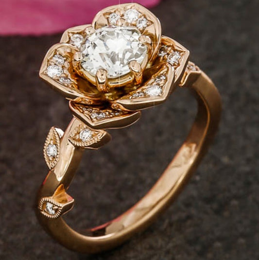 Zircon Rose Gold Plated Copper Engagement Ring Elegant Statement Ring for Wedding or Special Occasions Jewelry