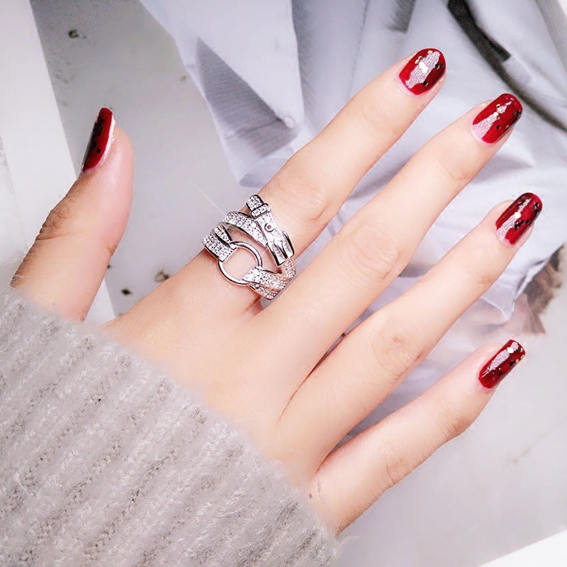 Simple Diamond Belt Buckle Index Finger Ring Zircon Copper Korean Style Geometric Electroplating Housewarming Occasions