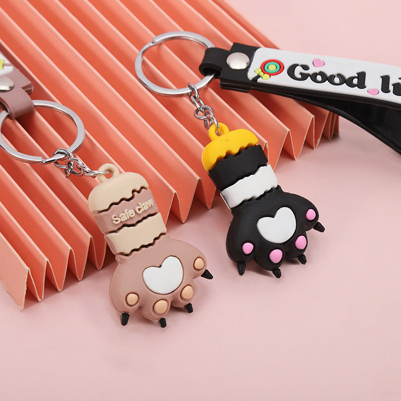 Cute Cartoon Cat Paw Keychain Heart Shape 3D PVC Soft Glue Pendant Key Ring For Bags Backpacks Keys Girls Gift