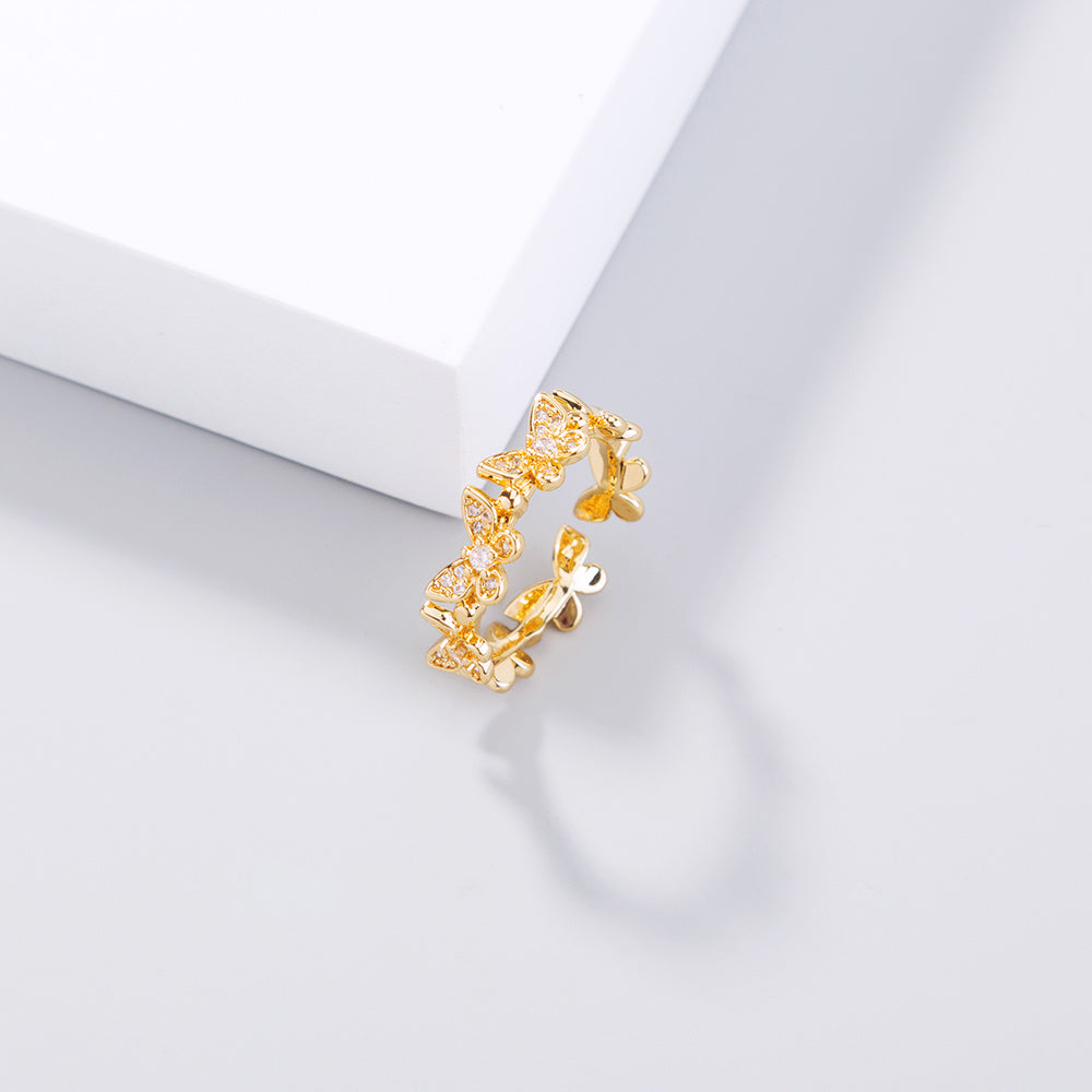 Adjustable Copper Butterfly Ring Gold Tone Trendy European American Style Band For Women And Girls Jewelry Pro