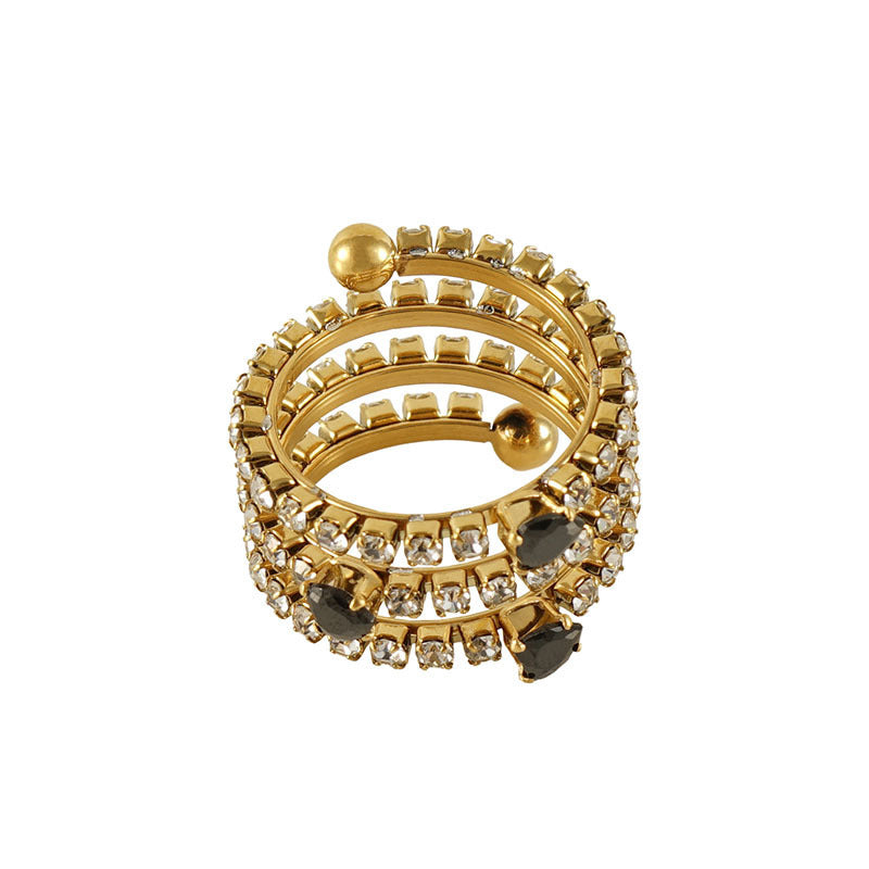 Women's Stainless Steel Ring 18K Gold Plated Full Diamond Multilayer Inlaid Zirconium Geometric Ring Fashion Jewelry for Women Girls Party