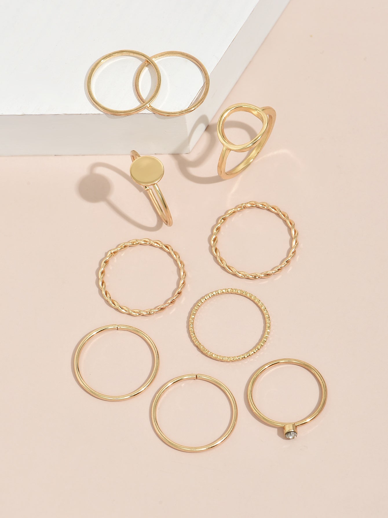 Womens Geometric Metal Ring Set Trendy Fashionable Design Statement Jewelry Accessory And Gift For Her Collection