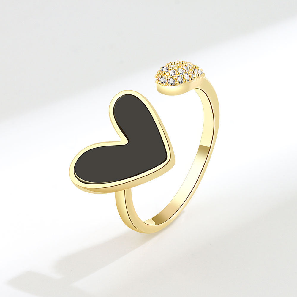 Adjustable Love Heart Ring Geometric Design With Micro Zircon Copper Ring Oil Ring For Women Girls Yellow Gold