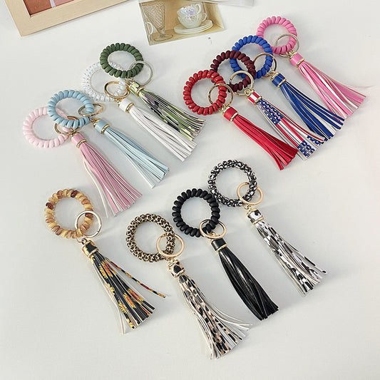 Wristlet Keychain Bracelet Cartoon Print Faux Leather Anti Lost Phone Accessory Secure Key Holder Wristlet Highend Faux