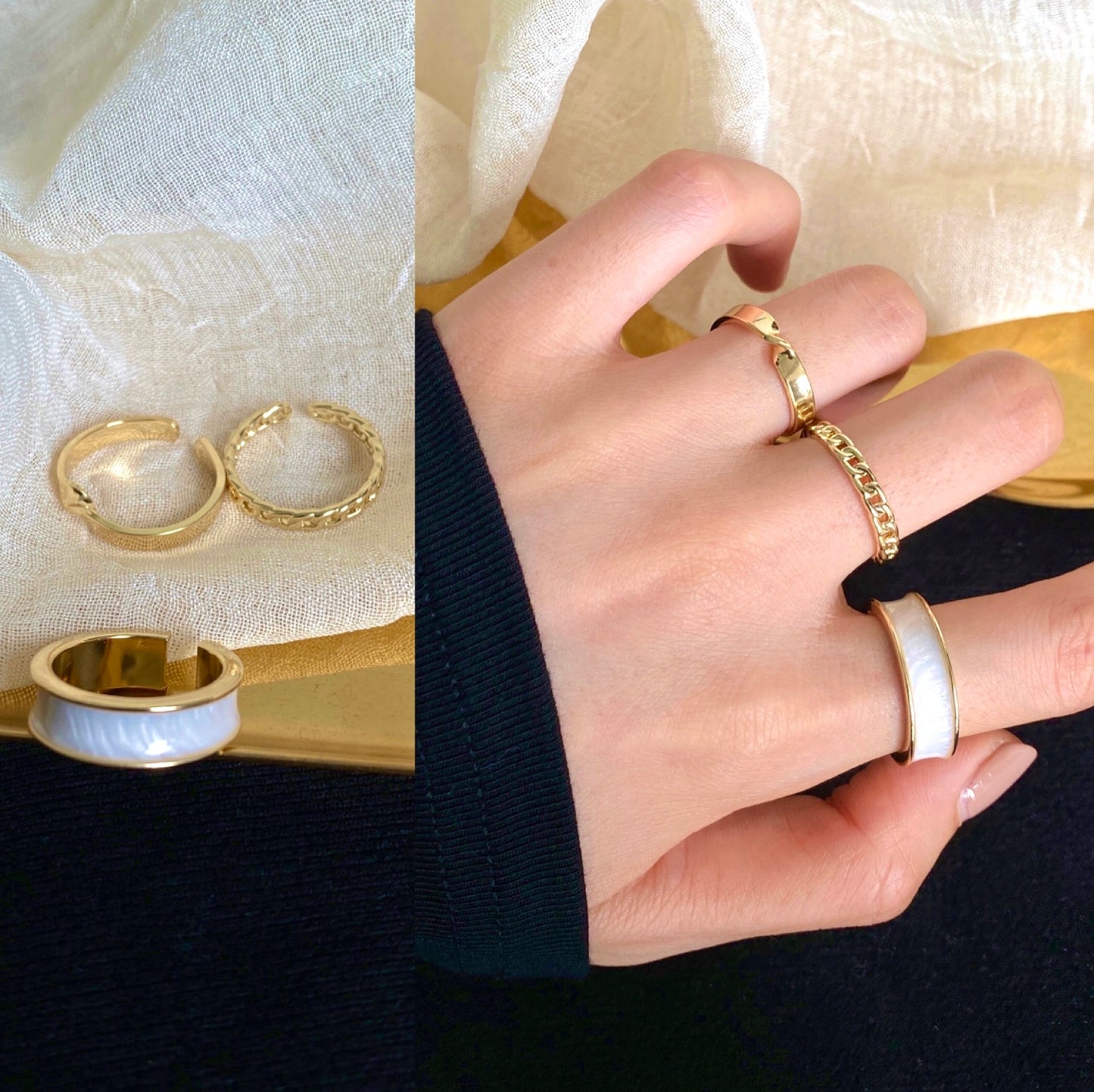 Womens Three Piece Ring Set Adjustable Opening Alloy Fashion Jewelry Stackable Trendy Daily Accessory Everyday