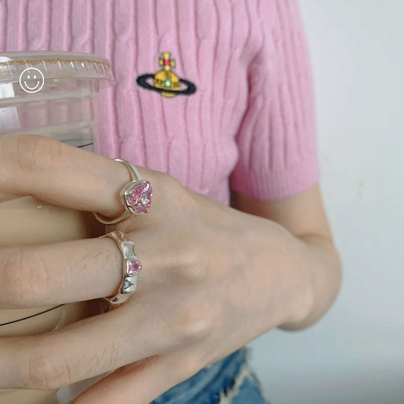 Copper Heart Ring With Zirconia For Women Adjustable Romantic Elegant Heart Shaped Fashion Ring Anniversary XO