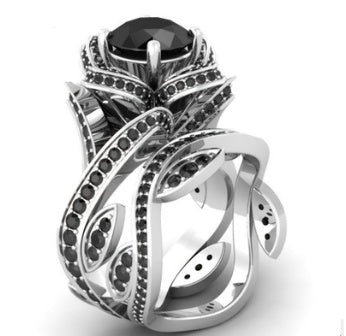 Womens Rose Zircon Floral Ring Copper Silver Plated Artificial Gemstone Inlay Elegant Fashion Jewelry Chic Gift