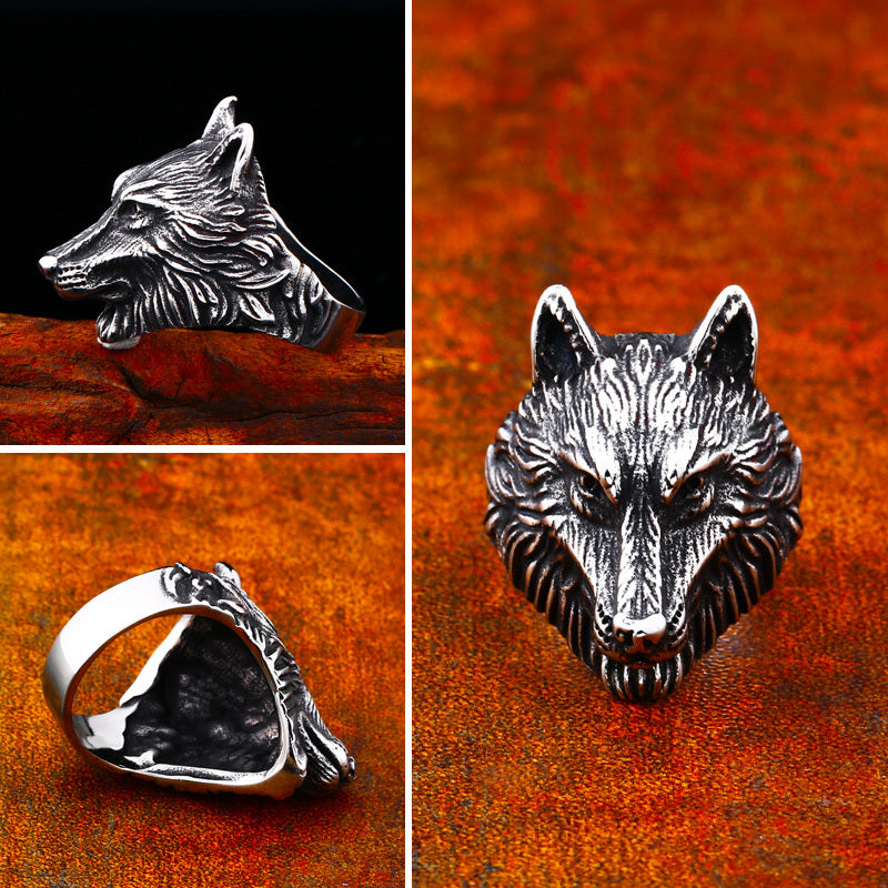 Alloy Viking Wolf Head Ring Electroplated Animal Zodiac Jewelry For Travel Memorial Gift For Adventurers World