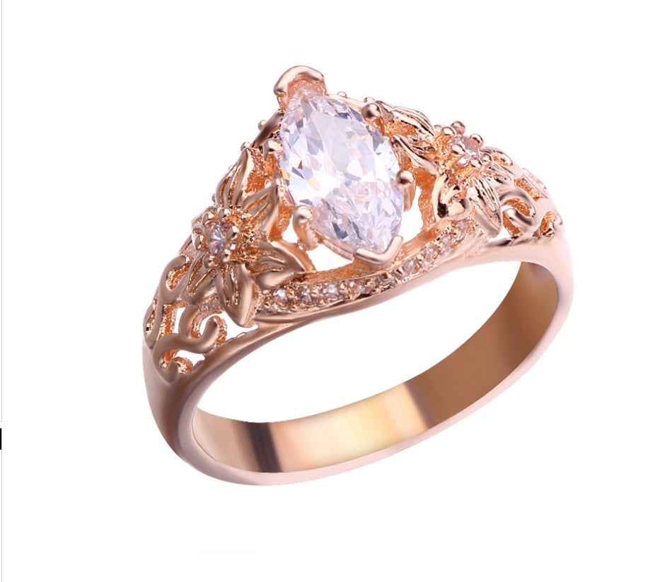 Womens Floral Ring Set With Horse Eye Zircon Rose Gold Plated Dazzling Party Jewelry Elegant Fashion Statement