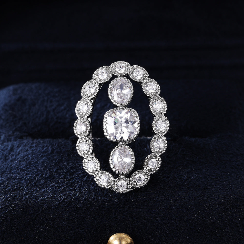 Womens Zircon Copper Ring Inlaid Elegant Statement Ring For Women Anniversary Jewelry Shiny Copper Shine Rings