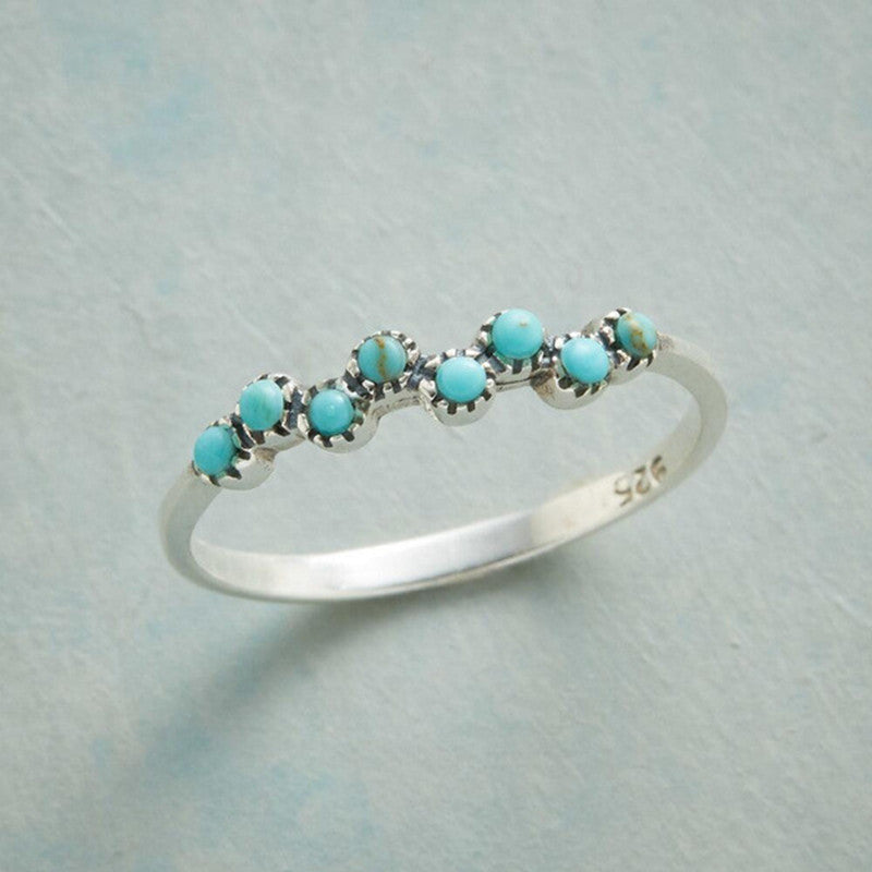 Turquoise Ring For Women And Girls Alloy Ancient Silver Ring With Artificial Stones Fashion Jewelry Gift For Her