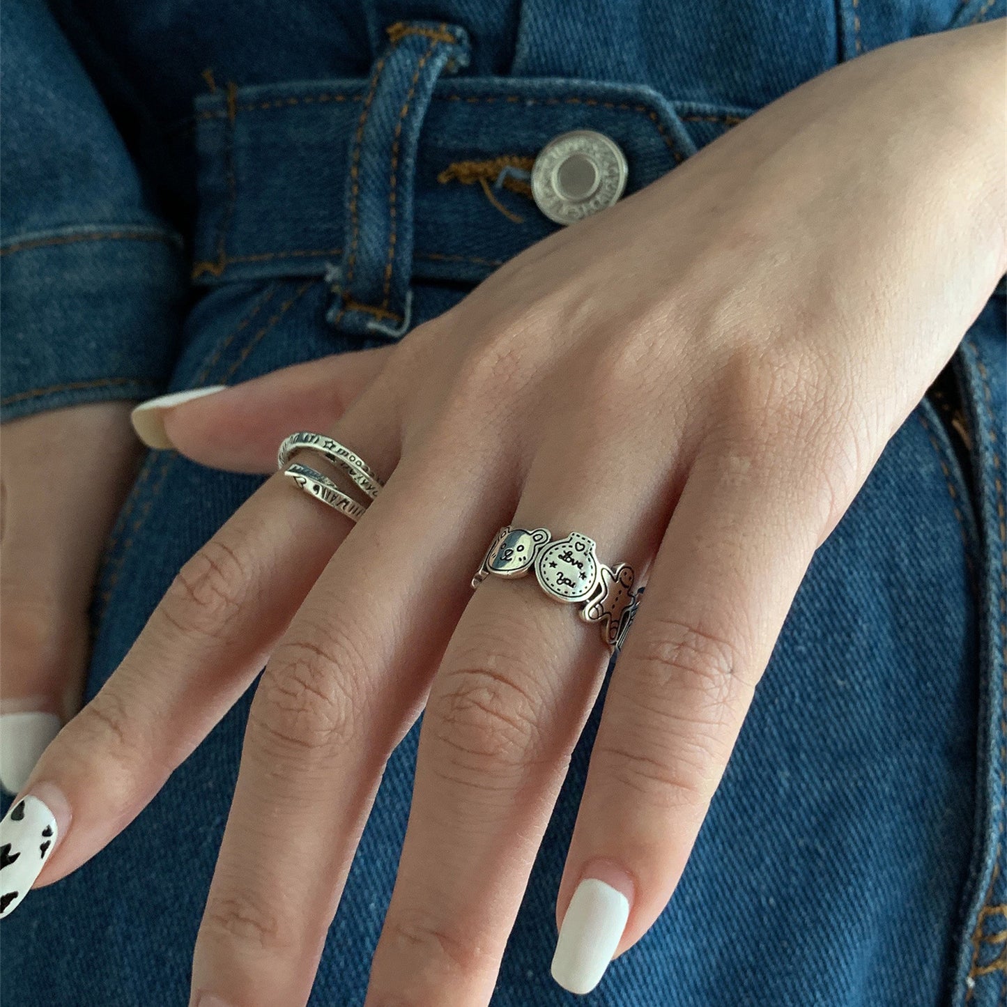 Adjustable Cartoon Character Ring Retro Punk Copper Ring For Women And Men Gift Jewelry Fashion Accessory Gift