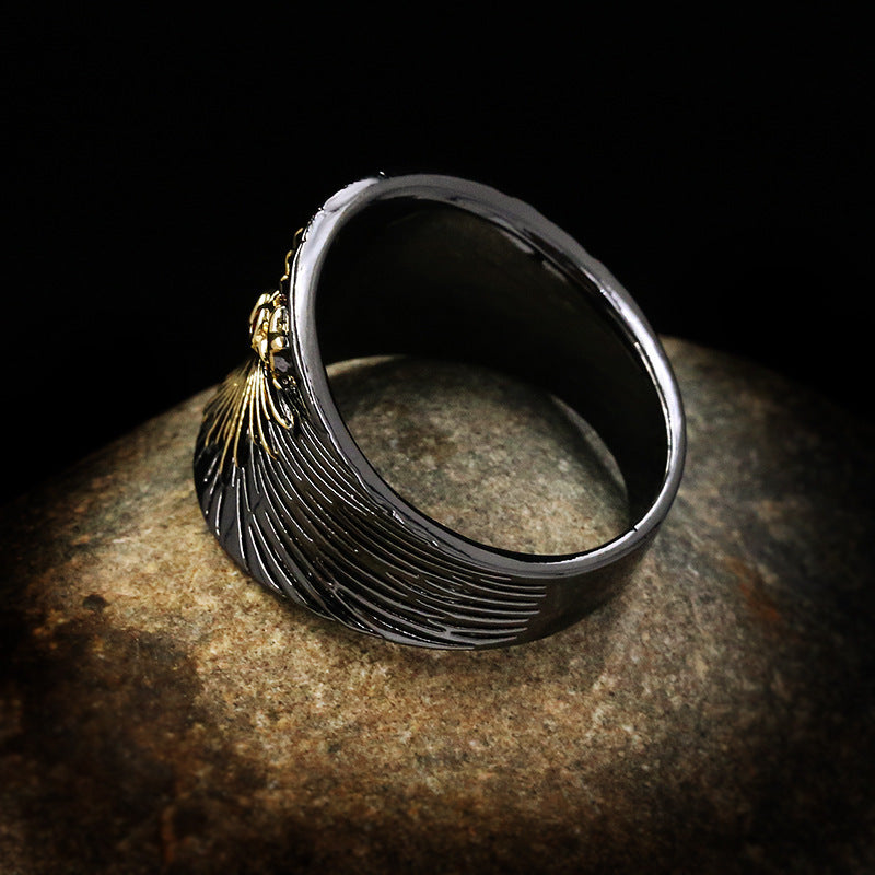 Womens Two Tone Black Gold Ring Brass Plated Inlaid Gemstones Jewellery Fashionable Elegant Durable Daily Wear