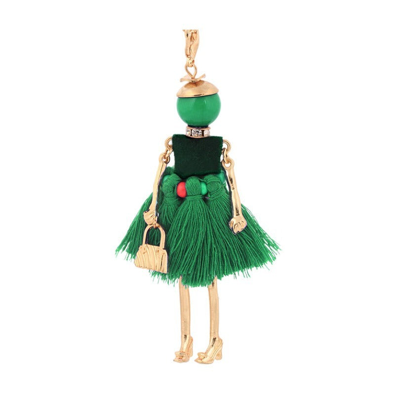 Womens Doll Pendant Long Necklace With Diamond Accent Alloy Fabric Sweater Chain 76cm Extended Fashion Jewelry