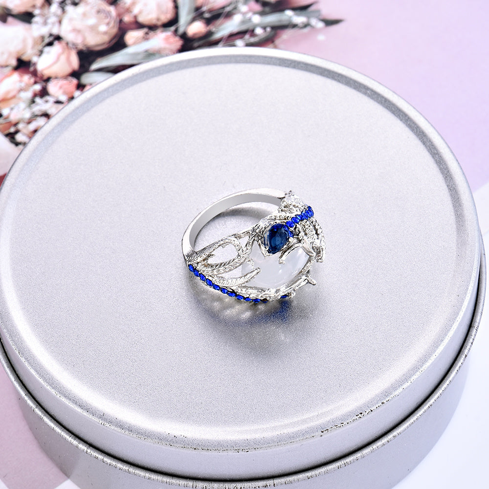 Elegant Moonstone Flower Ring Electroplated Alloy Jewelry