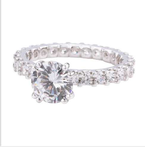 Womens Round Diamond Ring For Wedding And Engagement Anniversary Dinner Fashion Luxury White Copper Jewelry Quality