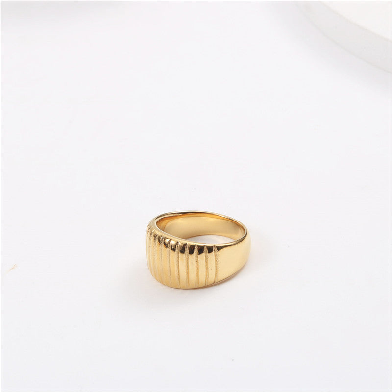 Womens Titanium Steel Ring Stacked Diamond Plaid Ring Wide and Narrow Geometric Ring Fashion Jewelry Gift for Her Elegant Ring