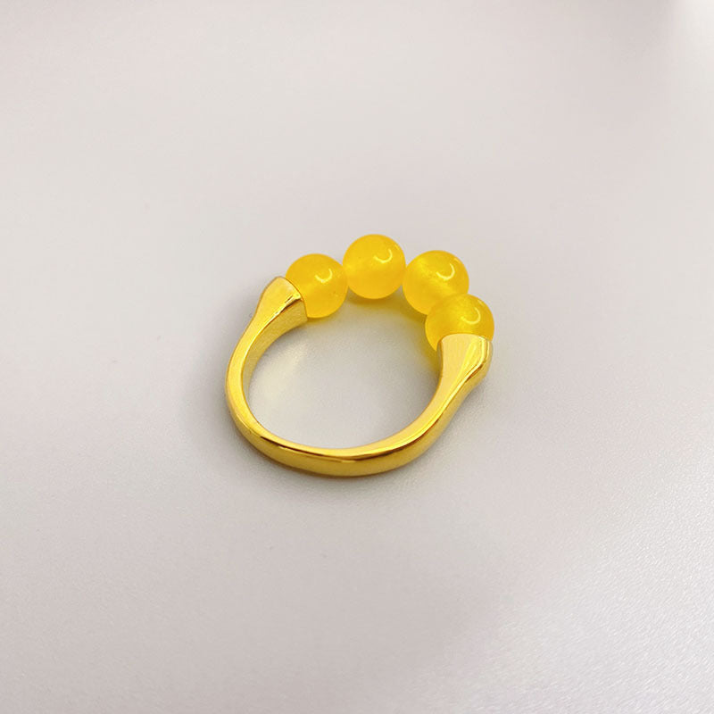 Copper Beaded Ring Geometric Retro Style With Blue Lapis Lazuli And Brown Tiger Eye Gemstones For Women Everyday Wear