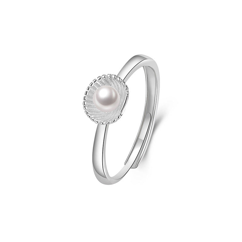 Shell Pearl Electroplated Sterling Silver Ring For Women