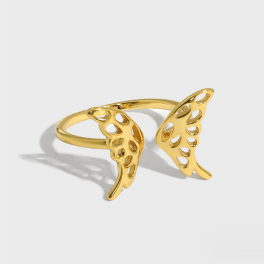 Butterfly Ring S925 Sterling Silver Adjustable White Gold