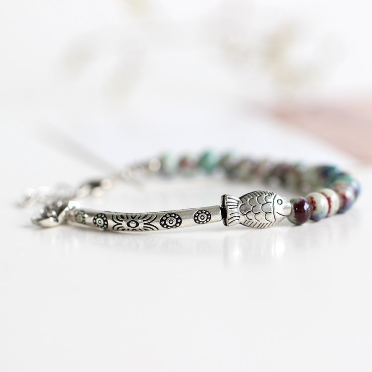 Adjustable Woven Ceramic Bracelet for Women and Girls Ethnic Braided Fashion Jewelry with Boho Charm and Shine