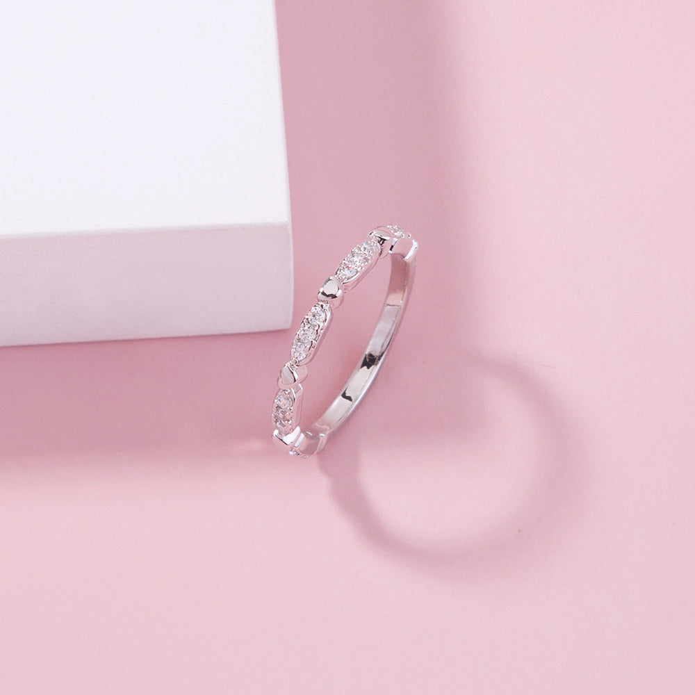 Adjustable Ring With Peach Zircon Heart Copper Electroplated Splicing Design For Index Finger Europe And America Style