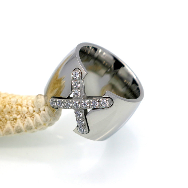 Womens Titanium Steel Ring X Shaped Cross With Diamond And Zircon Europe America CNC Ring Loose Gem Stone Ring