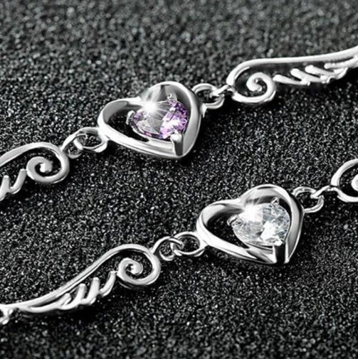 Heart Bracelet Plated Copper White Gold With Purple Diamond And White Diamond Accents Fashion Jewelry Gift For Her