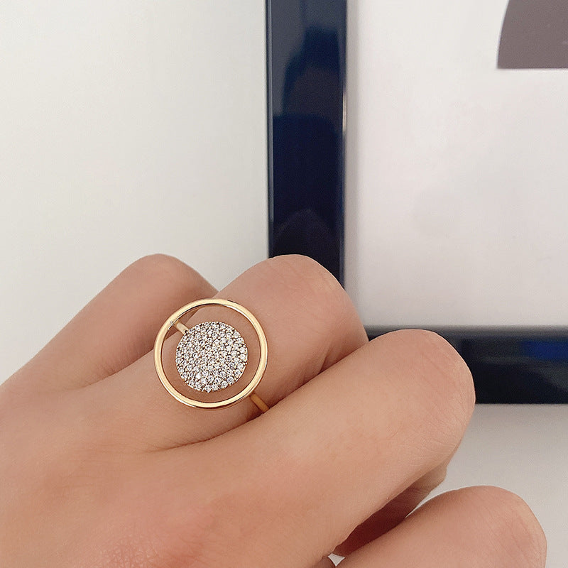 Zircon Fashion Hollow Ring With Full Diamond Inlay Elegant Temperament Jewelry Copper Crafted Geometric Accent