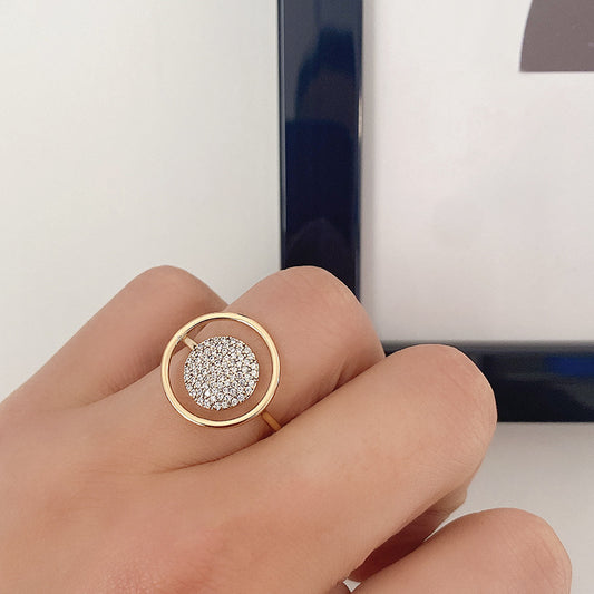 Zircon Fashion Hollow Ring With Full Diamond Inlay Elegant Temperament Jewelry Copper Crafted Geometric Accent