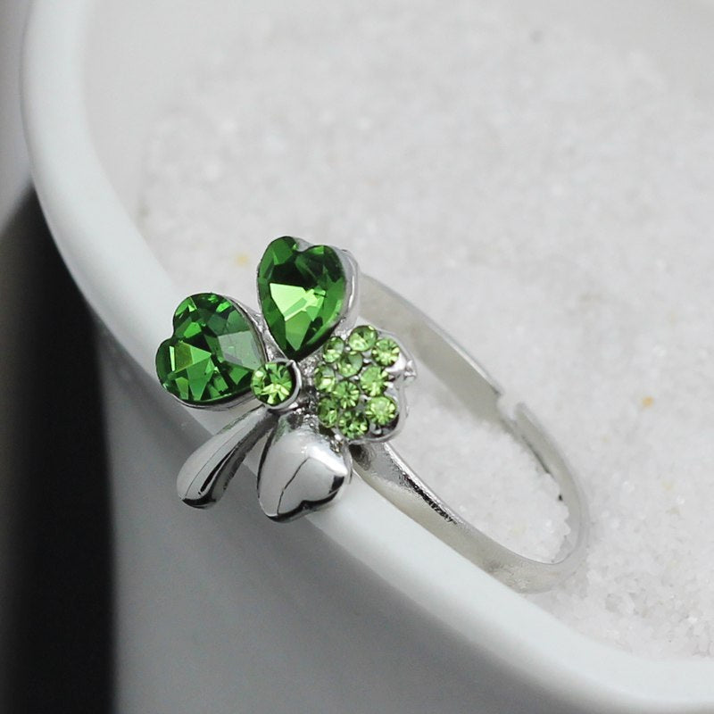 Adjustable Clover Ring For Couple Women Men European Design Alloy With Crystal Elegant Crystal Gift For Couple