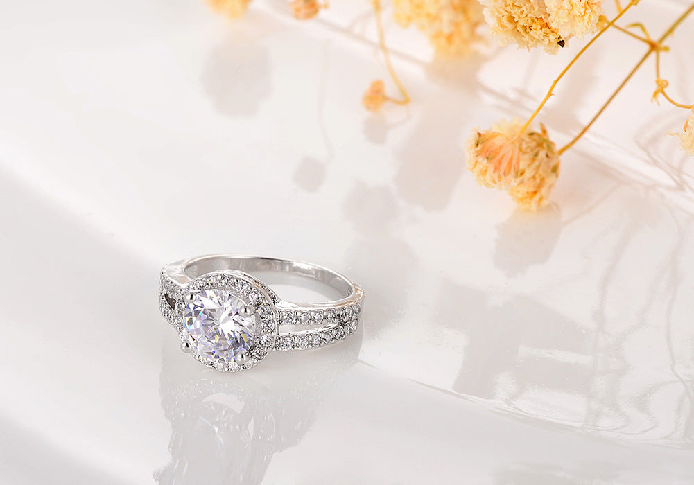 Womens Zircon Ring Eight Hearts Crown Design Copper Plated Wedding Engagement Anniversary Gift Jewelry Elegant