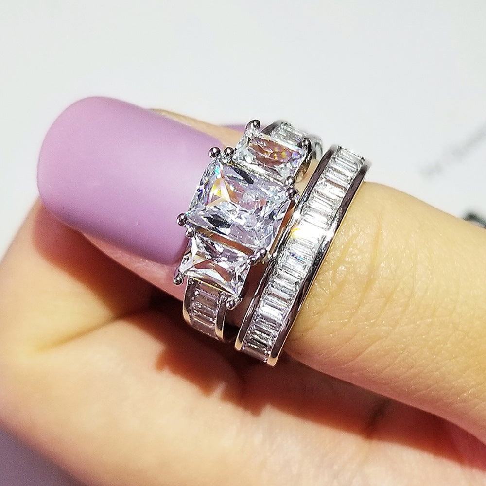 Zircon Electroplated Geometric Ring White Copper Jewelry For Women Style Sparkling Band Sizes 5 6 7 8 9 10 Gift