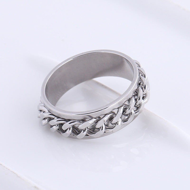 Mens Stainless Steel Chain Ring Geometric Design Durable Stylish Ring For Birthday Gift Band Jewelry Accessory Edition