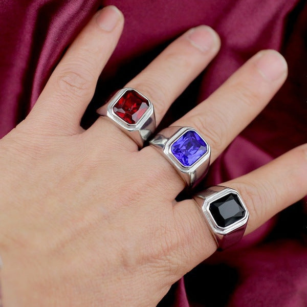 Men Square Alloy Ring Geometric Electroplated Wedding Band With Artificial Gems Inlaid Fashion Jewelry GiftFor