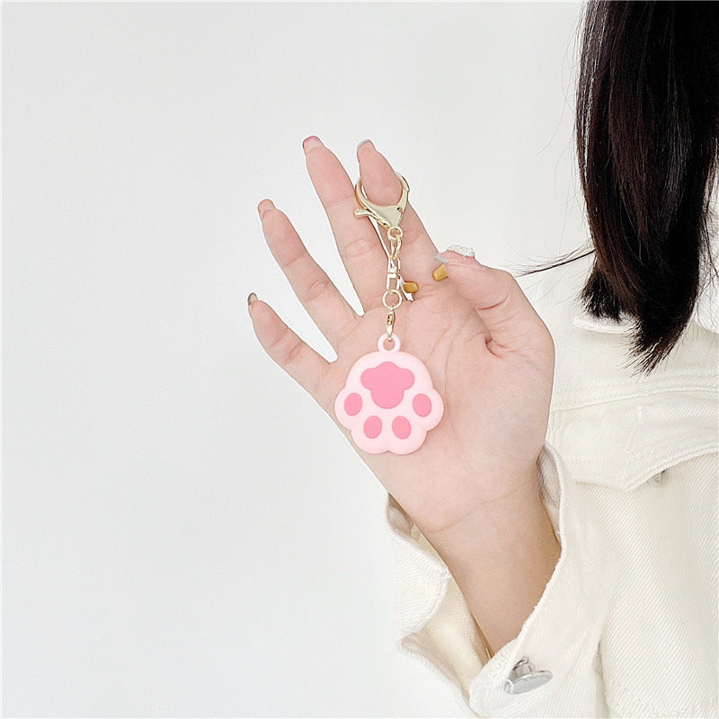 Cat Paw Keychain Silicone Case For Locator Anti Lost Cover With Hanging Ring Soft TPU Protection In Pink White Black