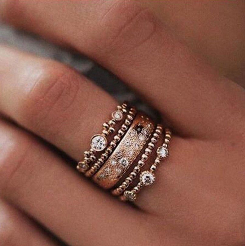 Womens Rose Gold Stackable Ring Set Five Pieces Geometric Fashion Jewelry For Women Elegant Everyday Accessory