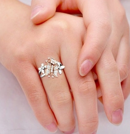 Womens Rose Gold Tone Butterfly Ring Austrian Crystal CZ Engagement Wedding Anniversary Jewelry Gift For Her Jewelry
