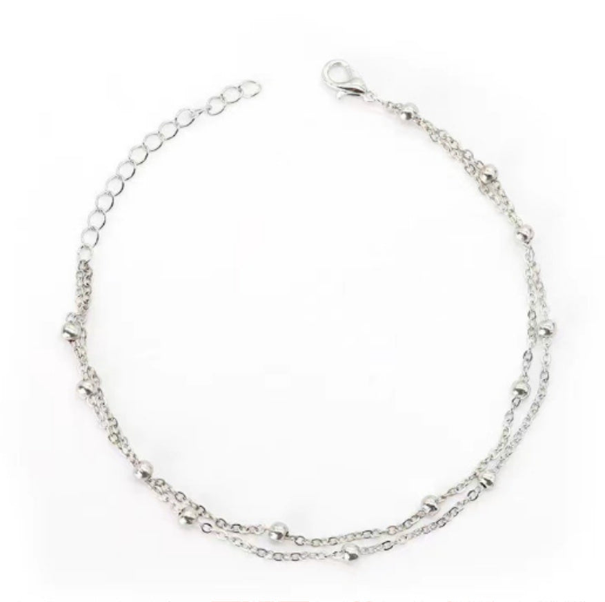 Womens Geometric Double Layer Bracelet With Beads Copper Gold Plating Adjustable Extender Jewelry Gift For Her